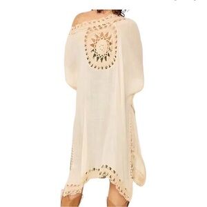 Altar’d State Cream Crochet Trim Midi Boho Festival Kimono Kaftan XS Coverup